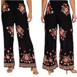 Liv Los Angeles Embroidered Wide Leg Boho Pants Size M